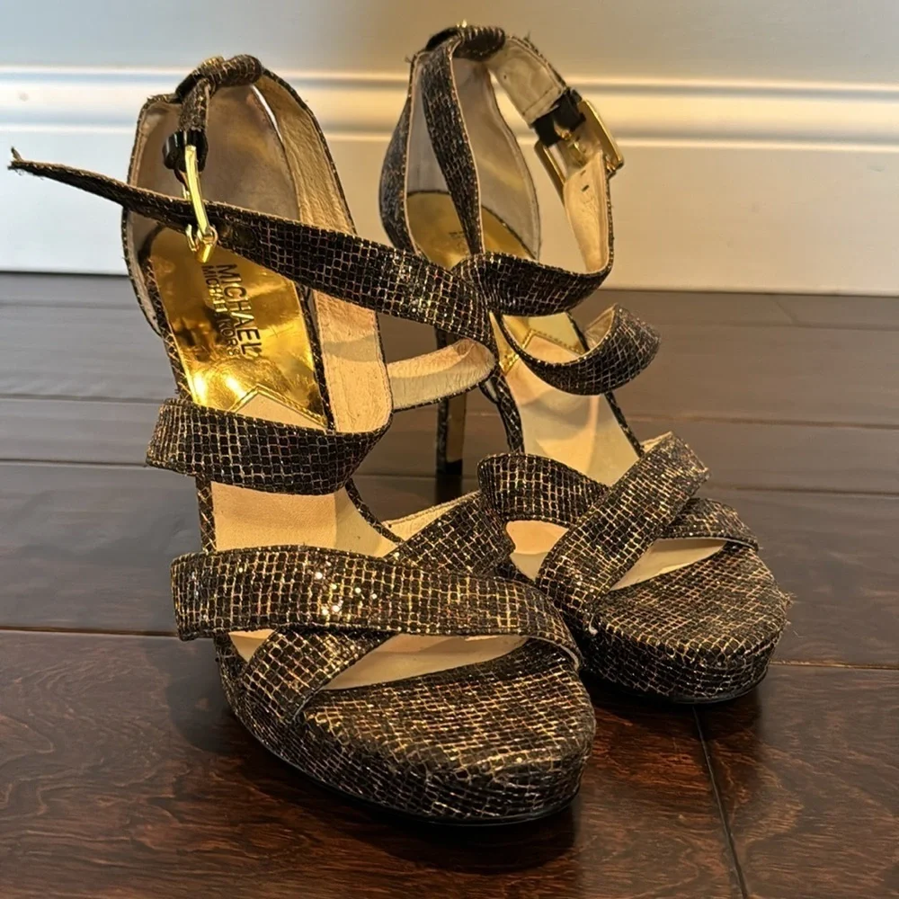 Michael Kors strappy black and gold heels 8